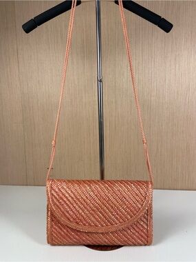 Vintage Lesco Woven Straw Crossbody Shoulder Bag Clutch Salmon Pink